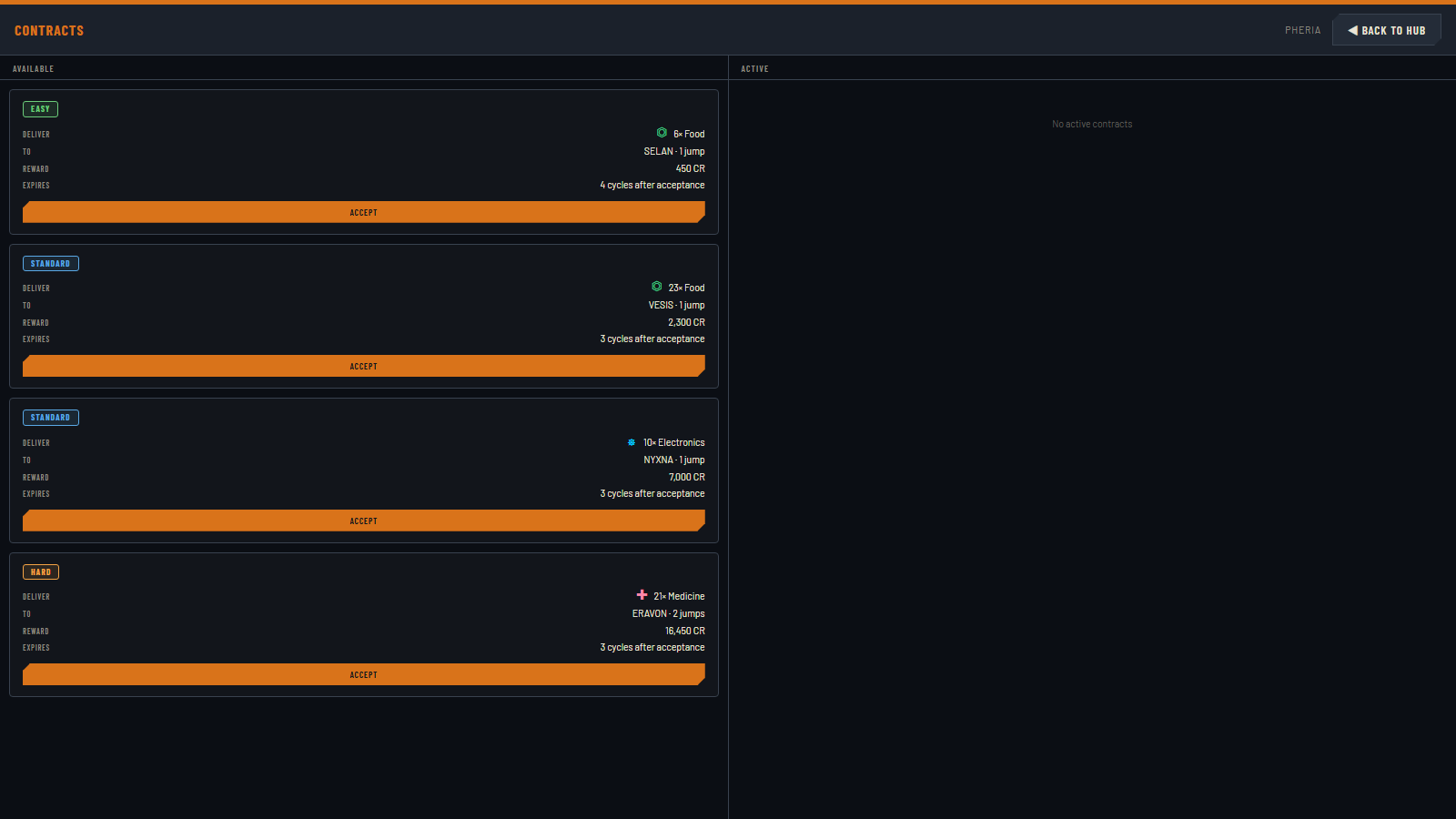 Contract board offering delivery runs